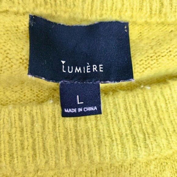 Lumiere Neon Yellow Balloon Sleeve Fuzzy Crewneck Sweater Size Large - Picture 6 of 8